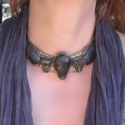 Chunky Labradorite Collar Necklace with Prehnite, Statement Gemstone Choker