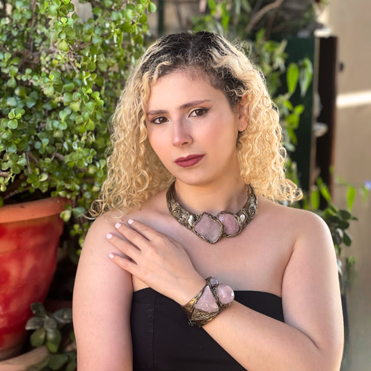 Rose Quartz Chunky Choker Collar Necklace - Statement Gemstone Jewelry