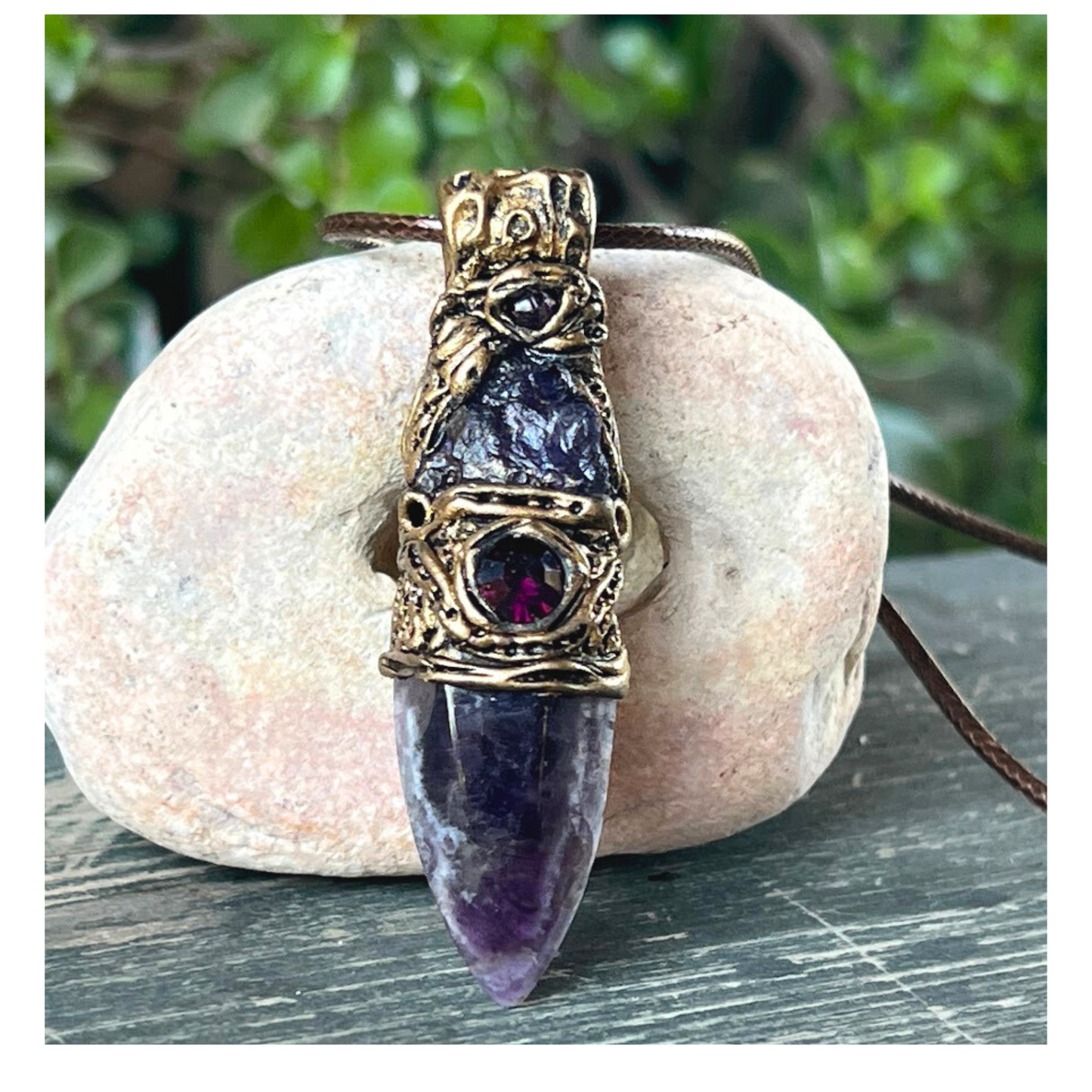 Amethyst Raw Crystal Necklace with Tanzanite - Spiritual Protection Amulet for Her