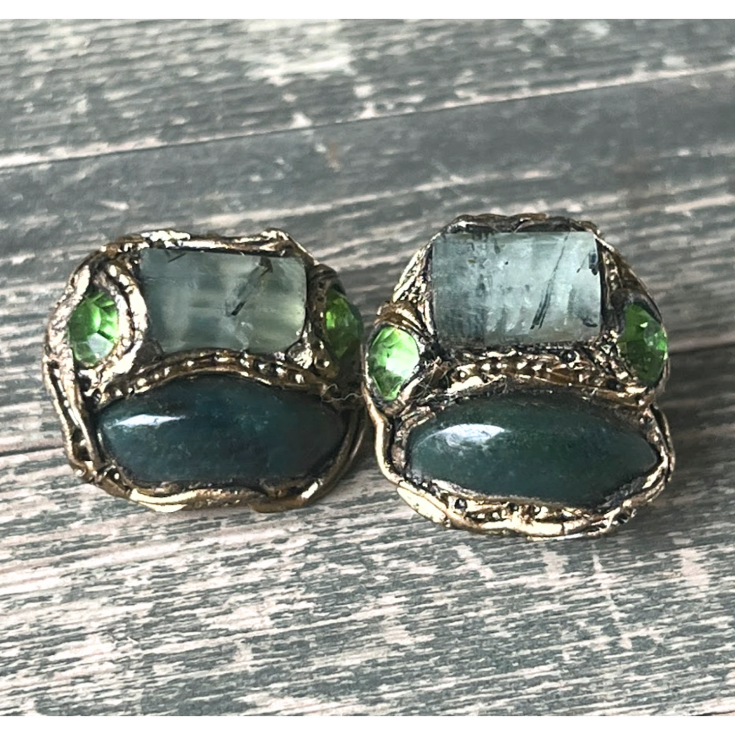 Green Bloodstone & Prehnite Earrings - Unique Gemstone Studs