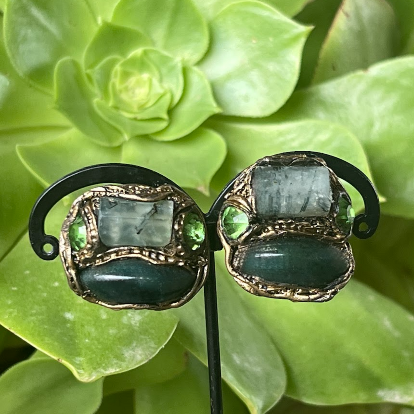 Green Bloodstone & Prehnite Earrings - Unique Gemstone Studs