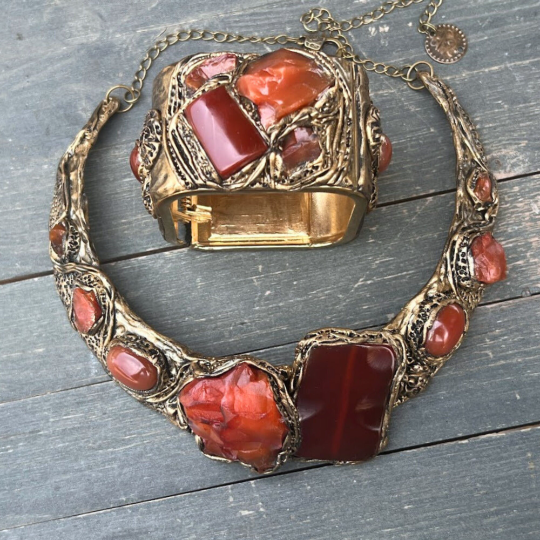 Carnelian chunky necklace, Carnelian choker, designer collar necklace