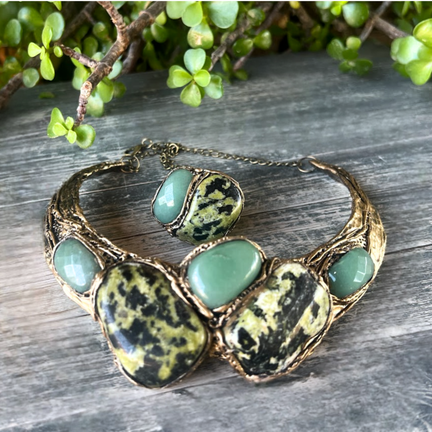 Chunky Green Stone Ring | Serpentine + Aventurine Jewelry
