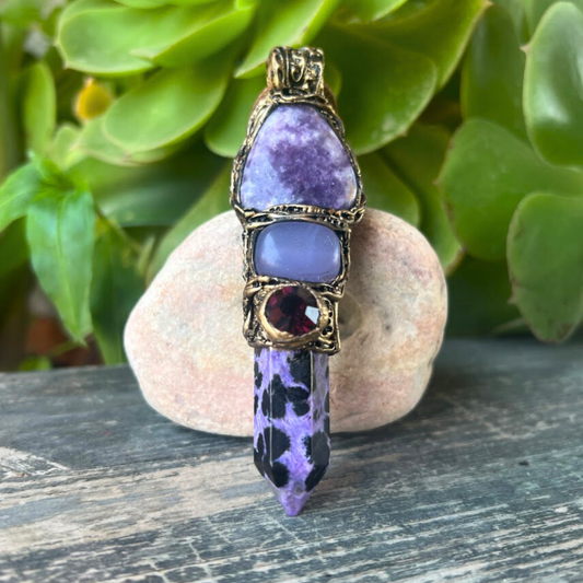 Purple Crystal Pendant - Lepidolite, Charoite, Chalcedony Gemstone Necklace
