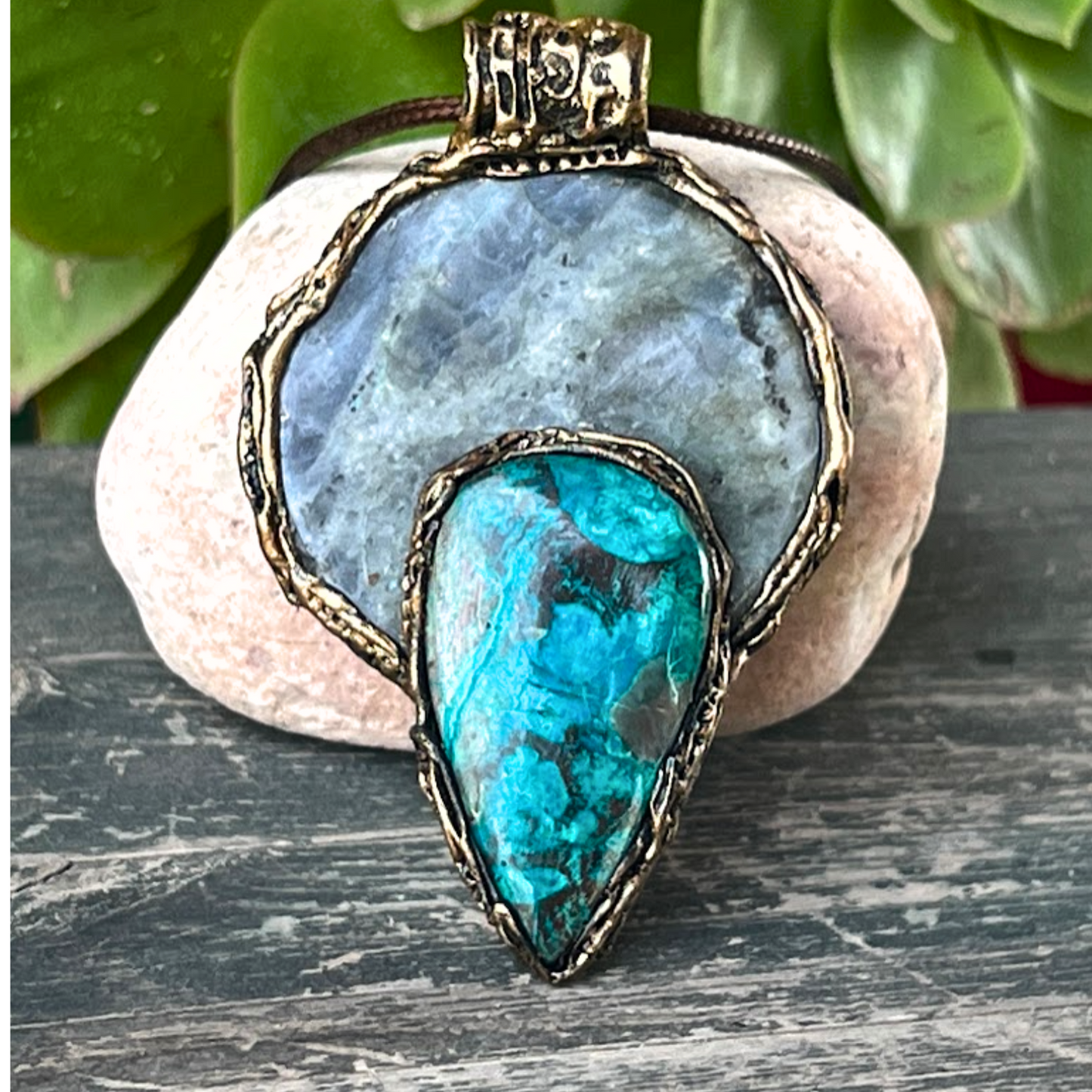 Statement Large Crystal Pendant - Labradorite & Chrysocolla Necklace