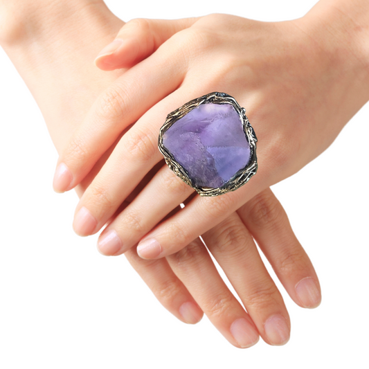 Chunky Amethyst Ring - Big Bold Statement Cocktail Jewelry