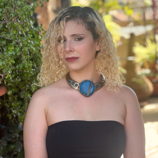 Blue Agate Wide Choker – Chunky Statement Necklace for Special Events