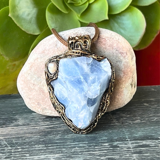 Blue Calcite Necklace - Natural Crystal Healing Pendant, Unique Gift