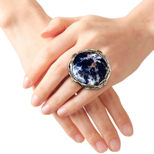 Chunky Sunset Sodalite Ring - Oversized Stone Statement Ring - Unique Gift for Her