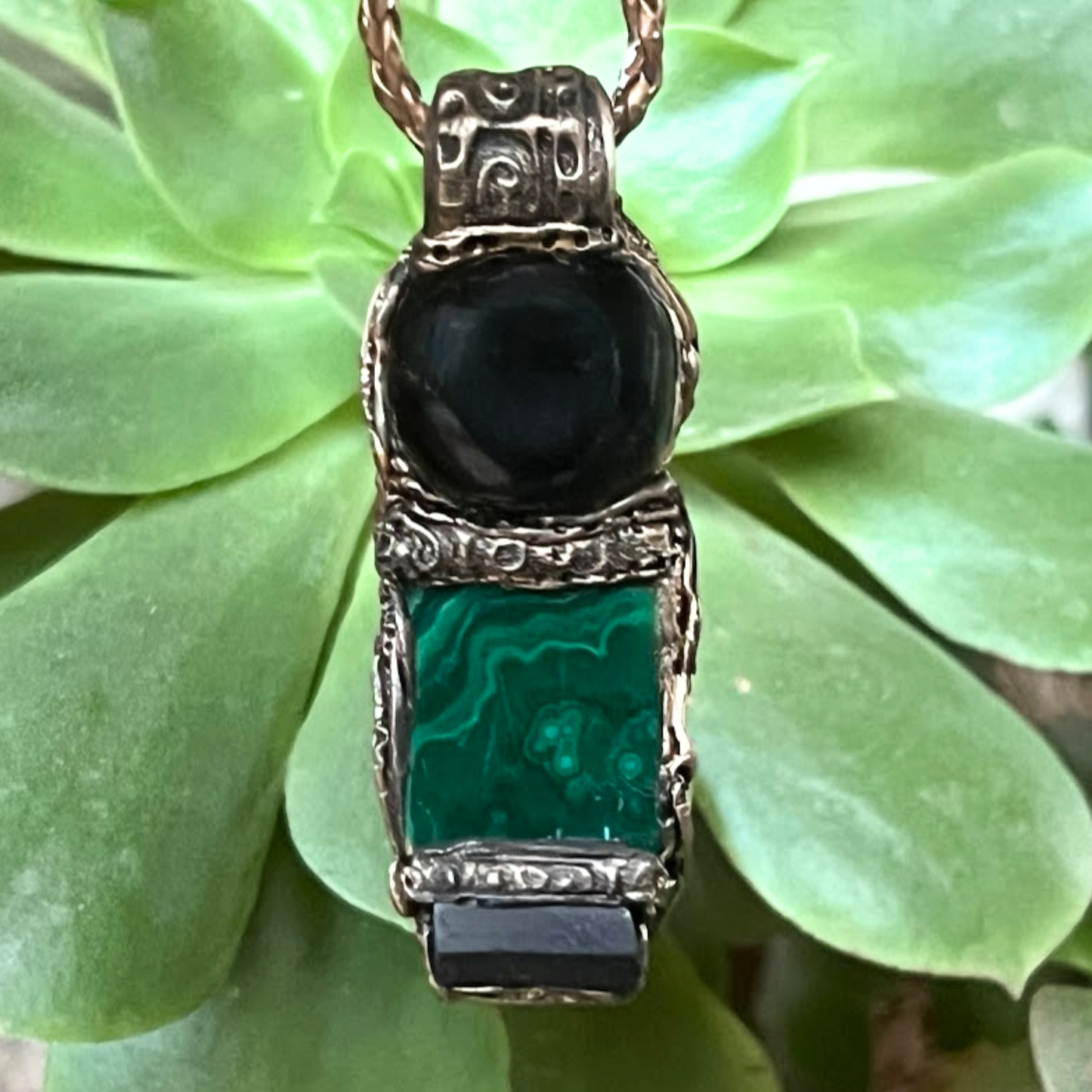 Malachite Black Tourmaline Obsidian Necklace for Empath Protection