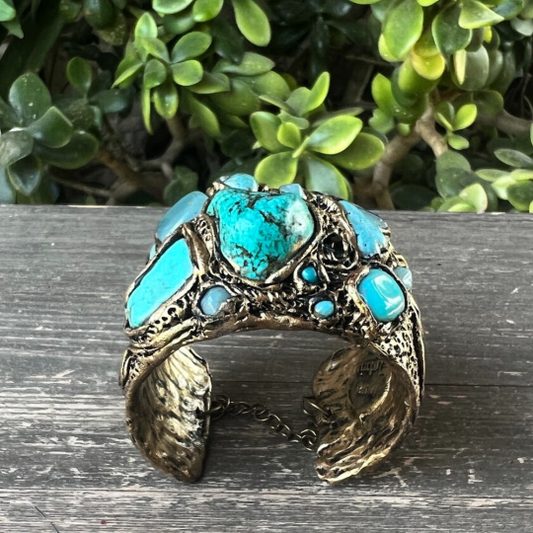 Boho Turquoise and Amazonite Raw Stone Chunky Cuff Bracelet