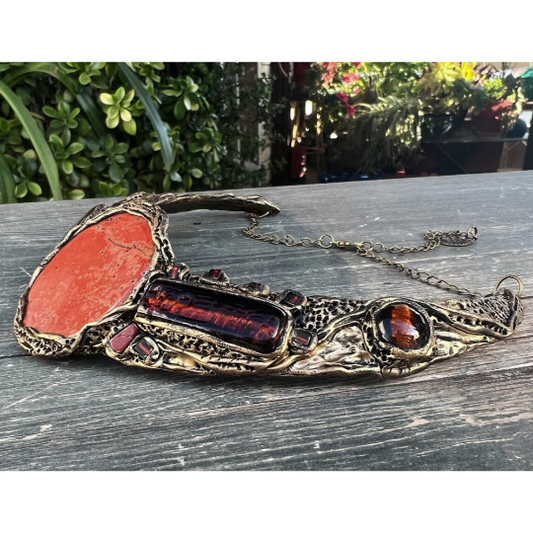 Red Jasper Murano Glass Statement Choker - Chunky Collar Necklace