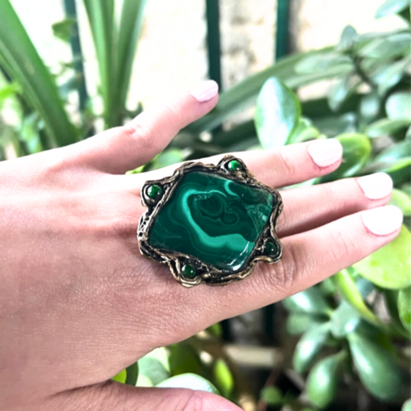 Green Gemstone Pendant Necklace with Malachite & Aventurine, Protection Amulet