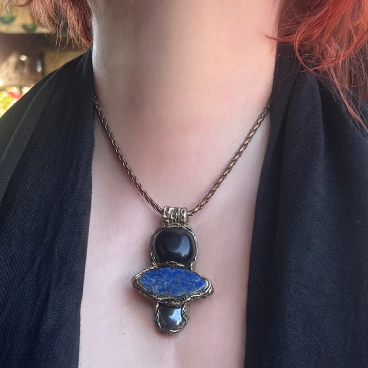 Obsidian Hematite Lapis Lazuli Pendant – Empath Protection Crystal Necklace