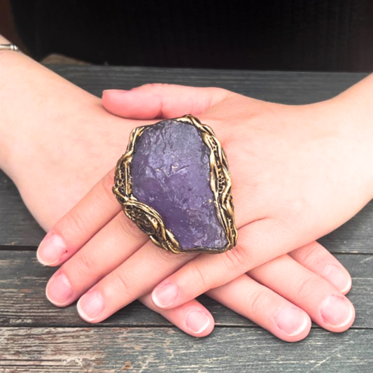 Raw Amethyst Chunky Large Stone Ring - A Statement Oversized Big Crystal Cocktail Ring