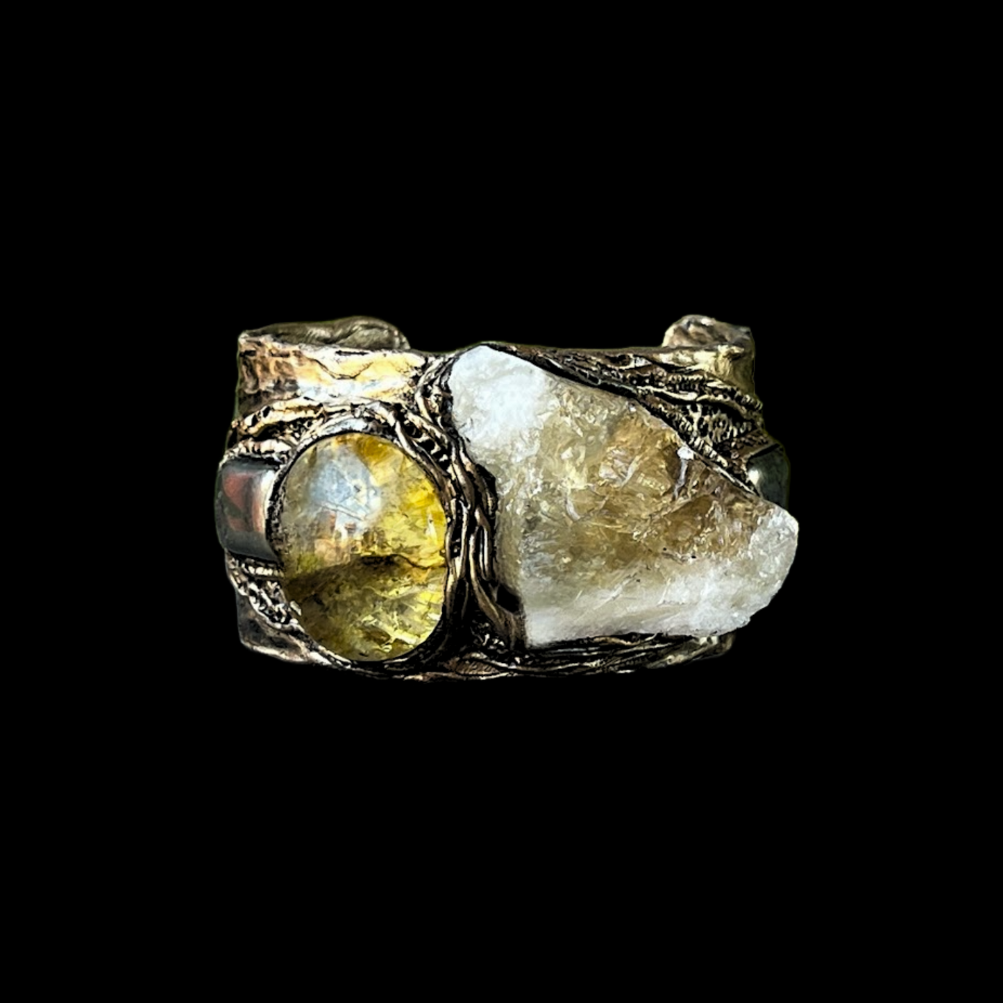 Citrine Crystal Cuff Bracelet with Pyrite - Statement Chunky Gemstone Jewelry