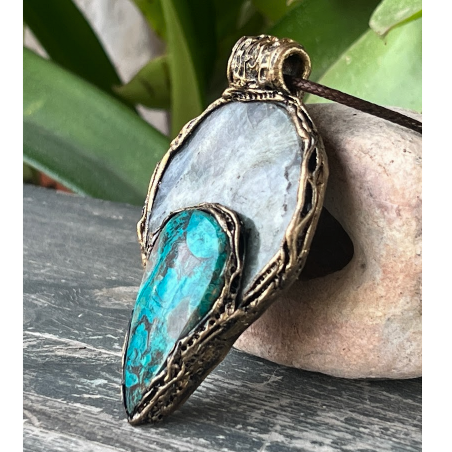 Statement Large Crystal Pendant - Labradorite & Chrysocolla Necklace
