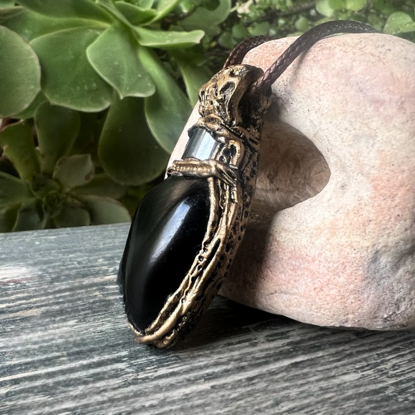 Black Obsidian & Hematite Pendant, Protection Crystal Amulet Necklace, Spiritual Jewelry Gifts