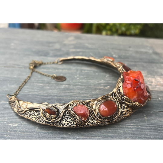 Carnelian chunky necklace, Carnelian choker, designer collar necklace