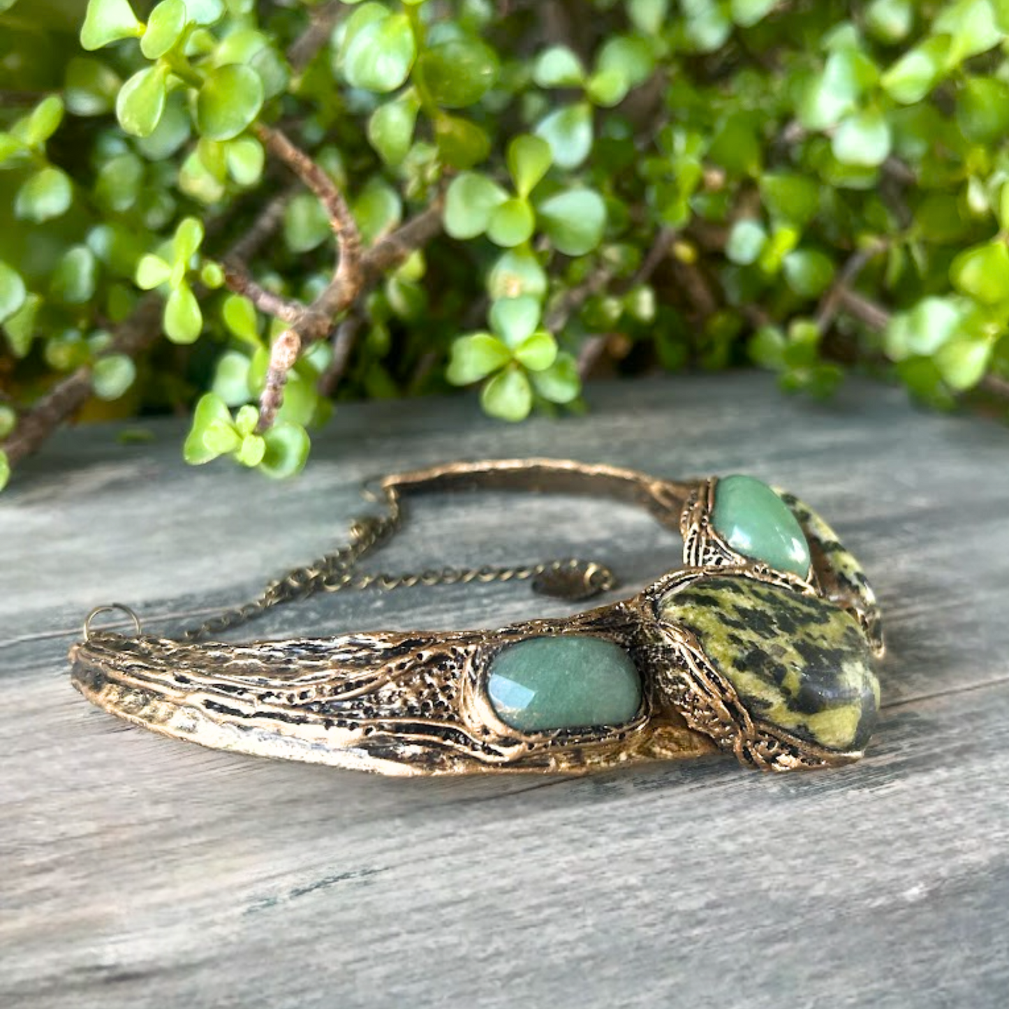 Serpentine Green Aventurine Choker - Chunky Gemstone Necklace