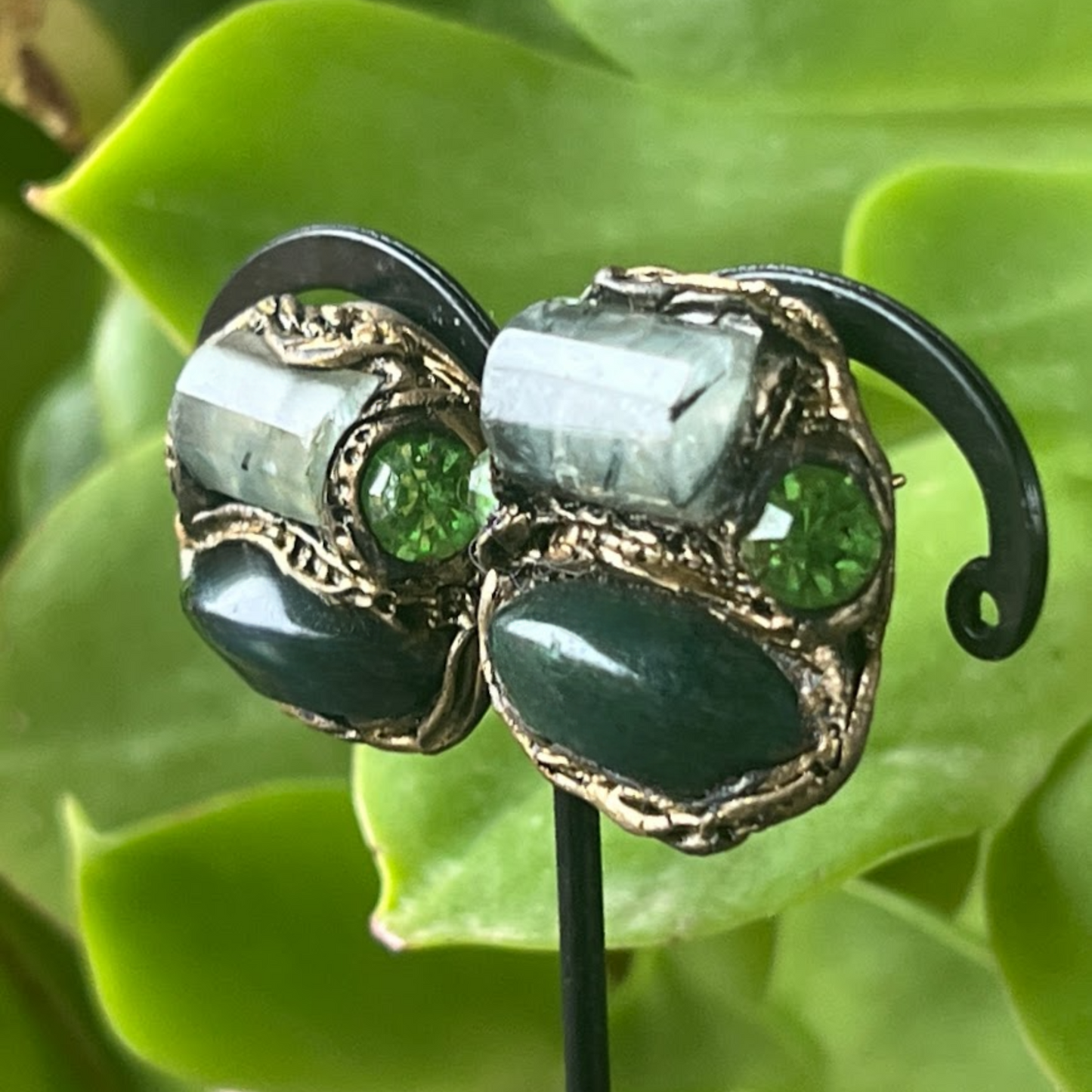 Green Bloodstone & Prehnite Earrings - Unique Gemstone Studs