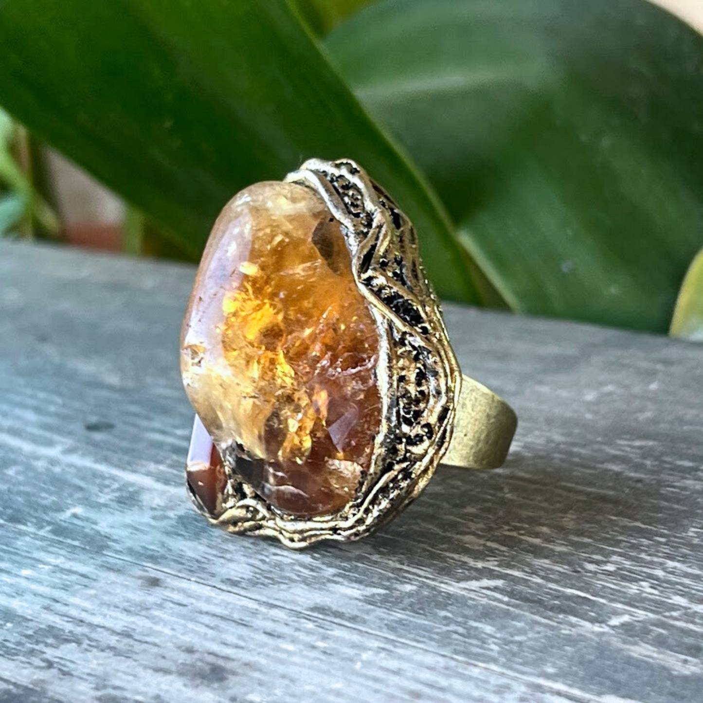 Chunky Citrine & Carnelian Ring, Large Statement Crystal Ring, Bohemian Jewelry Gift for Her