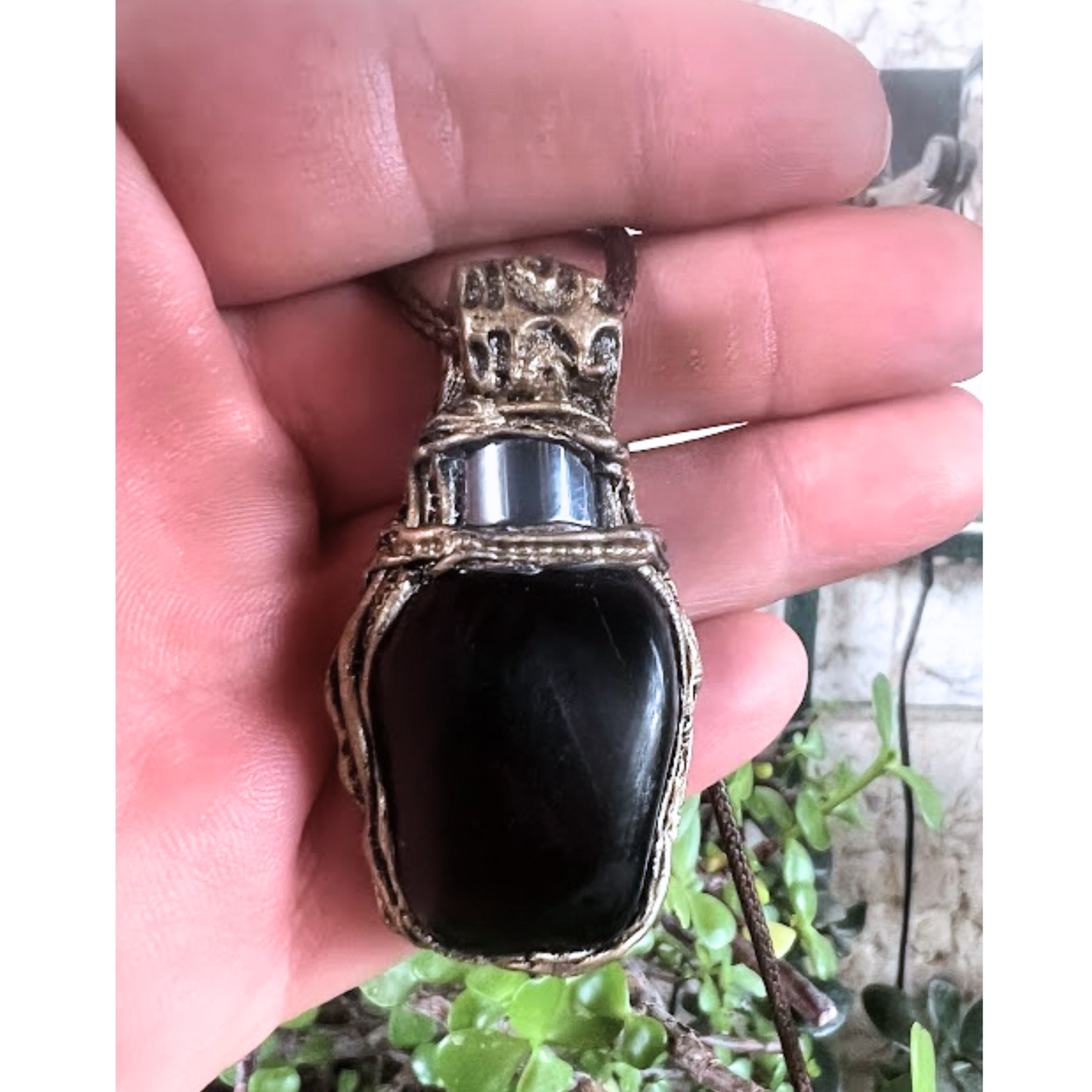 Black Obsidian & Hematite Pendant, Protection Crystal Amulet Necklace, Spiritual Jewelry Gifts