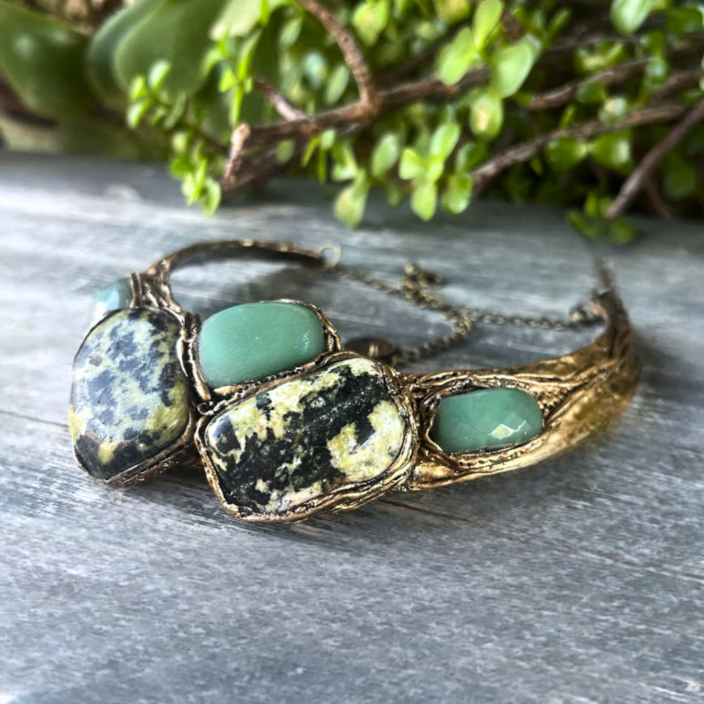 Serpentine Green Aventurine Choker - Chunky Gemstone Necklace
