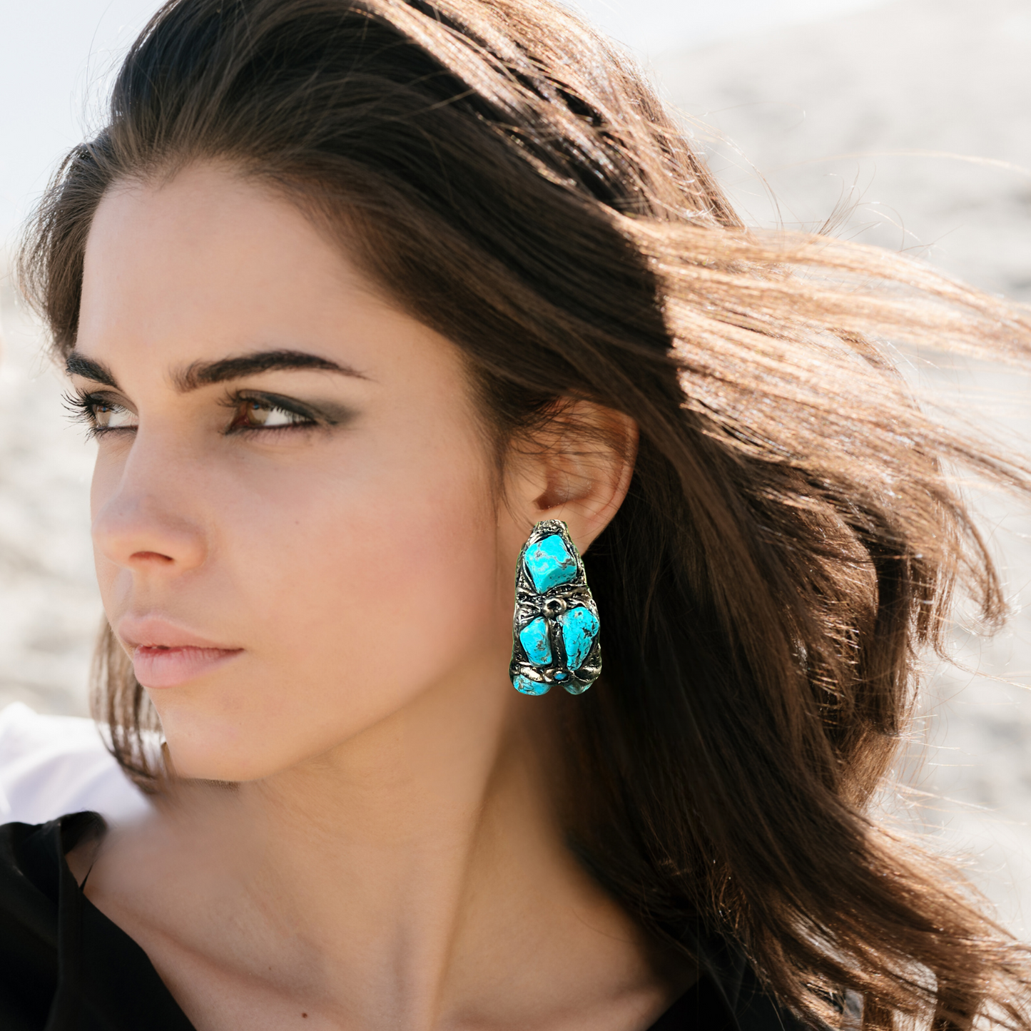 Turquoise Chunky Hoop Earrings - Statement Gemstone Jewelry