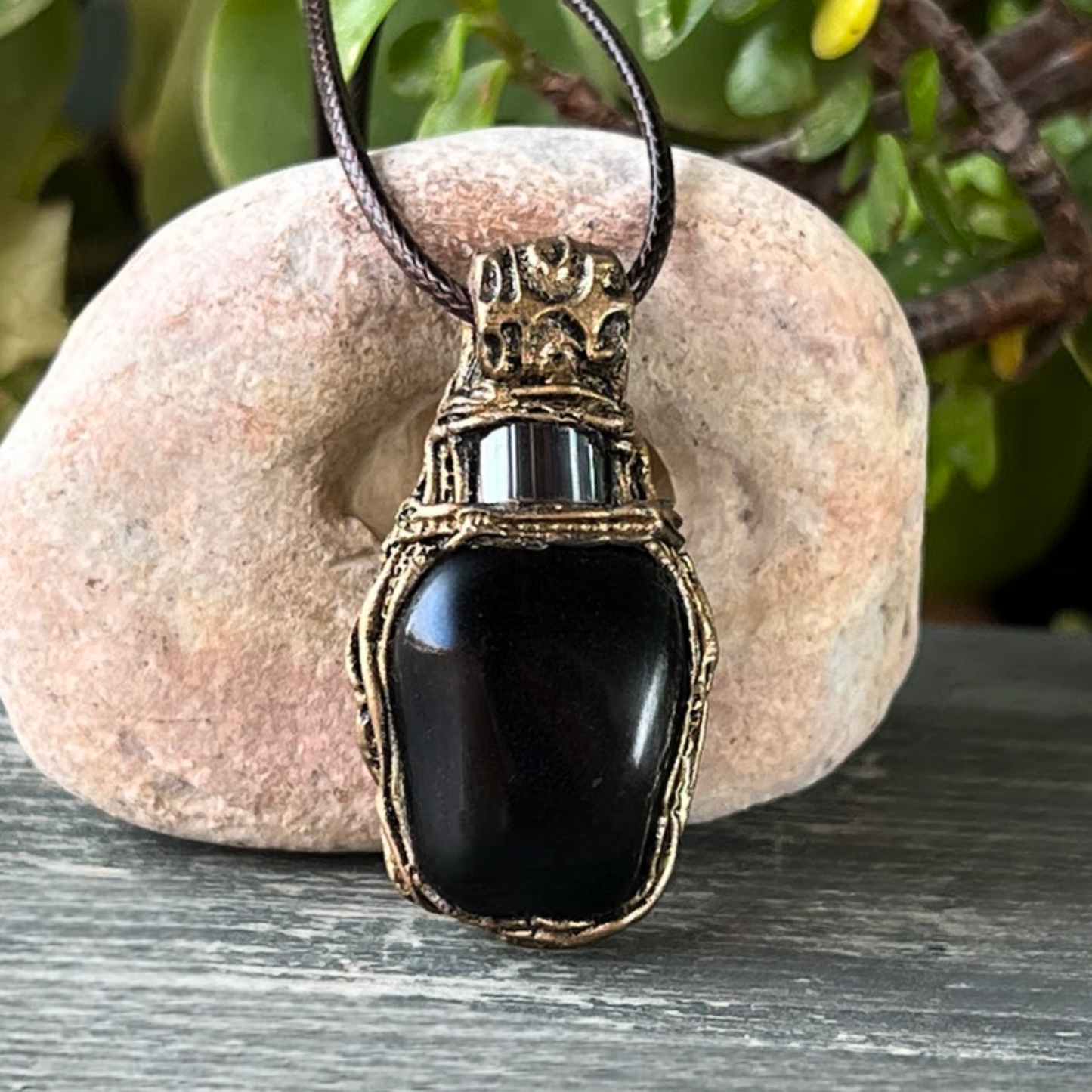 Obsidian and Hematite Black Large Stone Ring, Chunky Big Cocktail Ring
