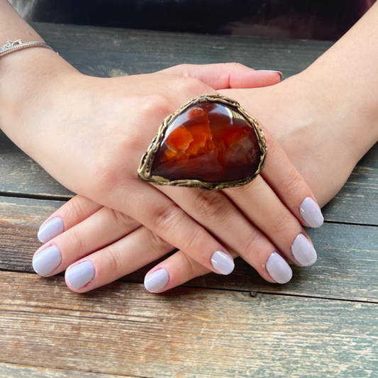 Carnelian Large Stone Chunky Ring, Statement Teardrop Cocktail Ring