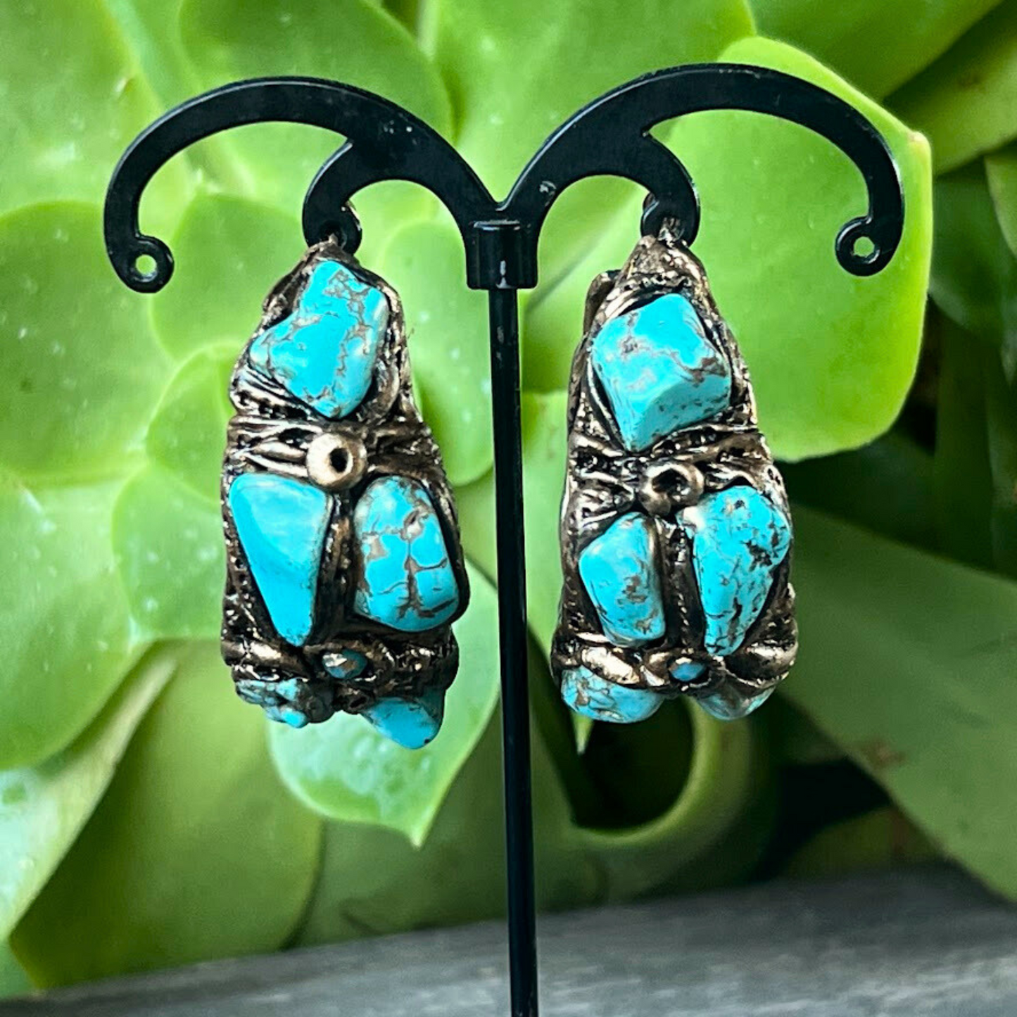 Turquoise Chunky Hoop Earrings - Statement Gemstone Jewelry