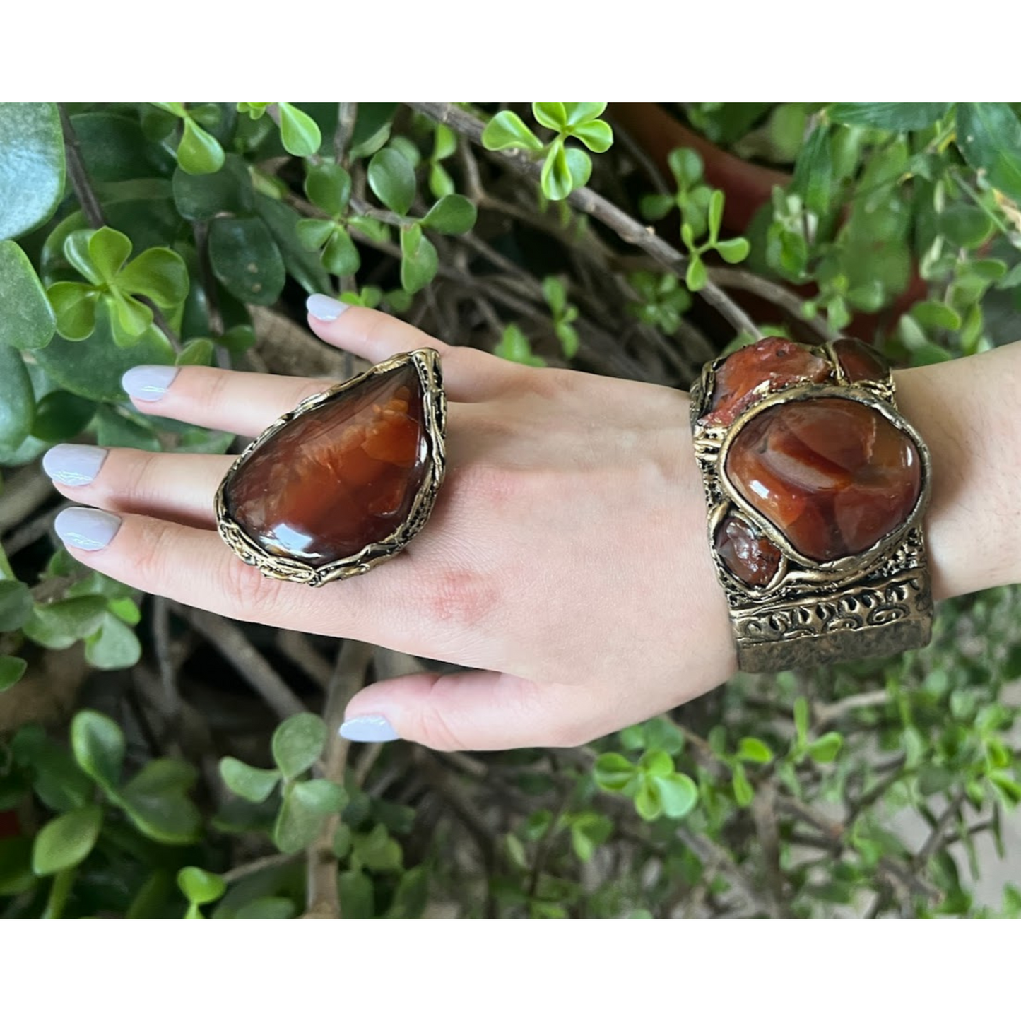 Chunky Carnelian Gemstone Raw Crystal Bracelet, Boho Cuff Bracelet