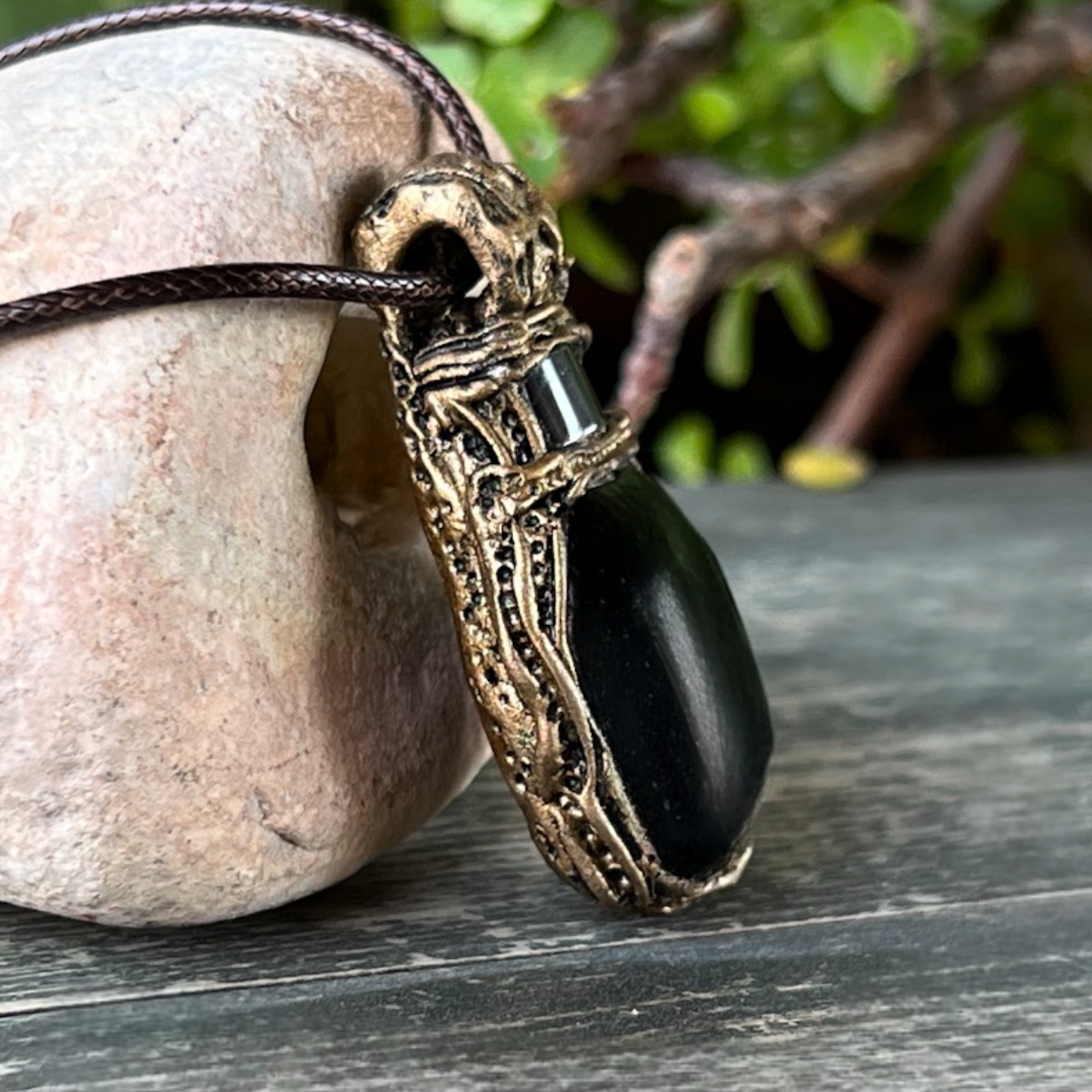 Black Obsidian & Hematite Pendant, Protection Crystal Amulet Necklace, Spiritual Jewelry Gifts