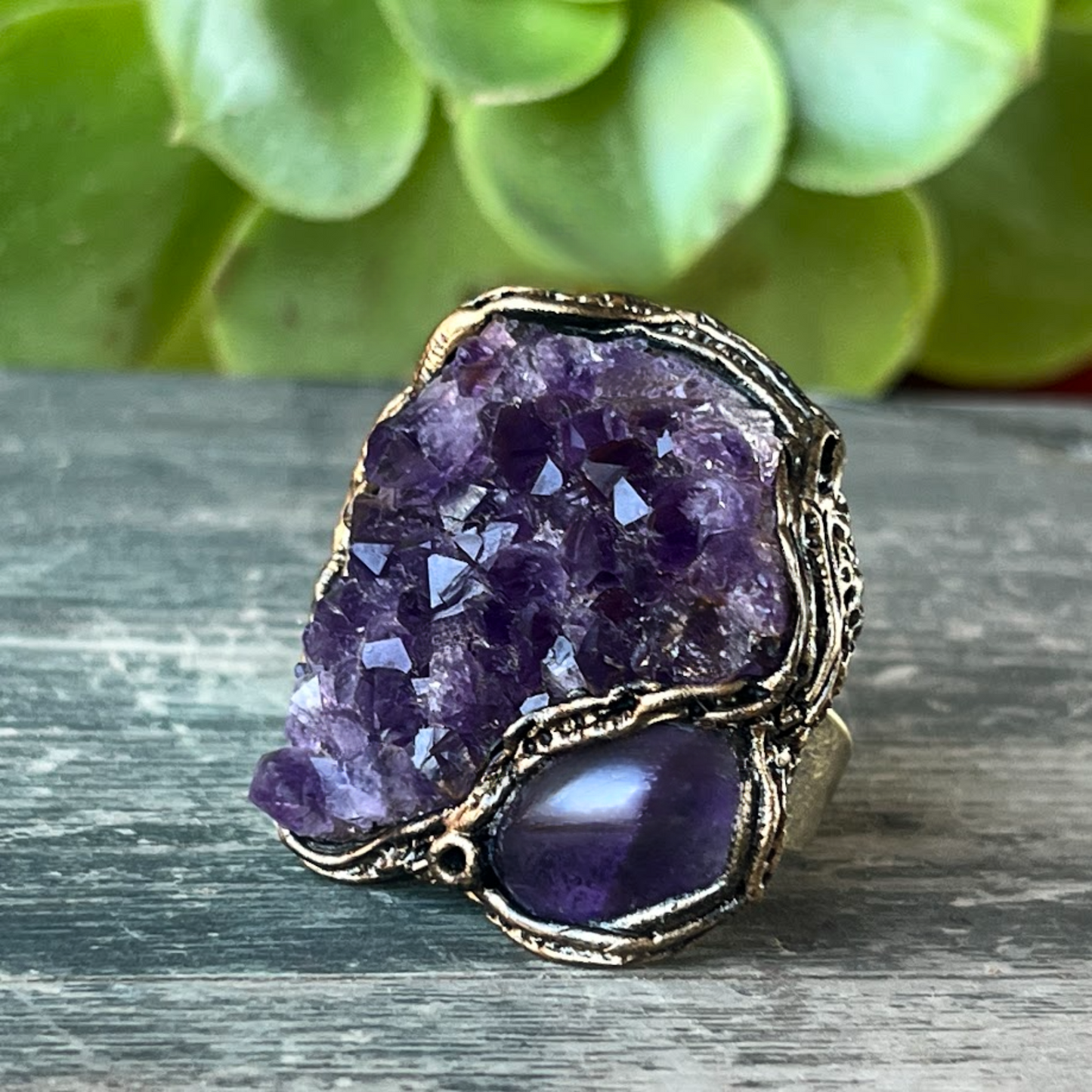 Chunky Amethyst Geode Ring - Statement Crystal Jewelry