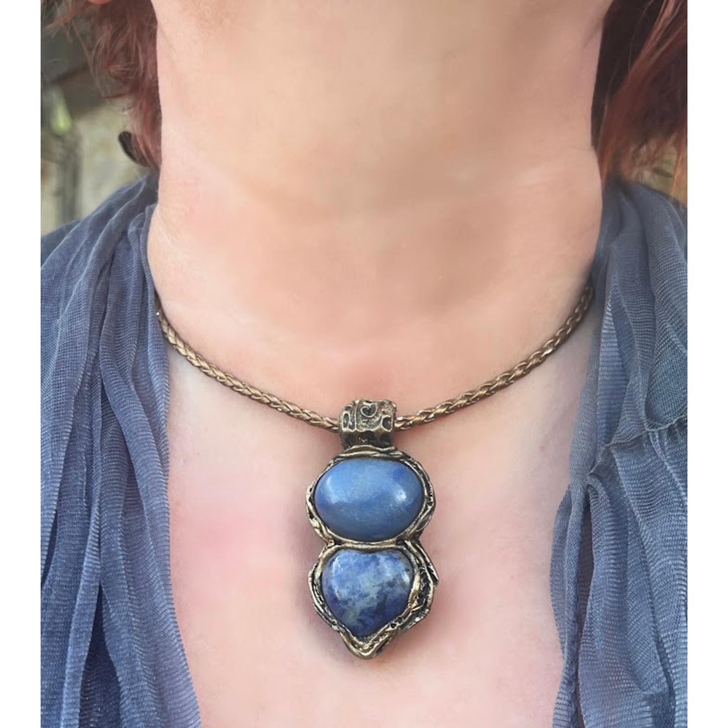 Lapis Lazuli and Blue Calcite Raw Healing Stone Anxiety Relief Gift Necklace