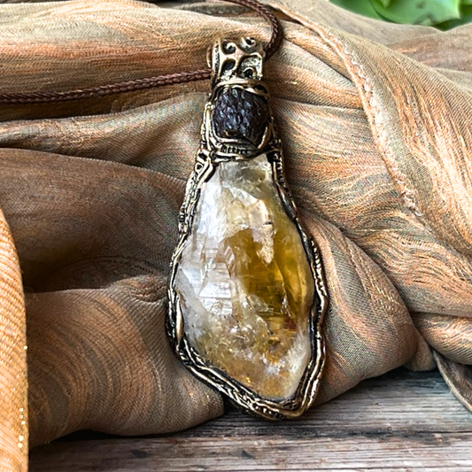 Statement Citrine Pendant Necklace - Bold Gemstone Chunky Jewelry