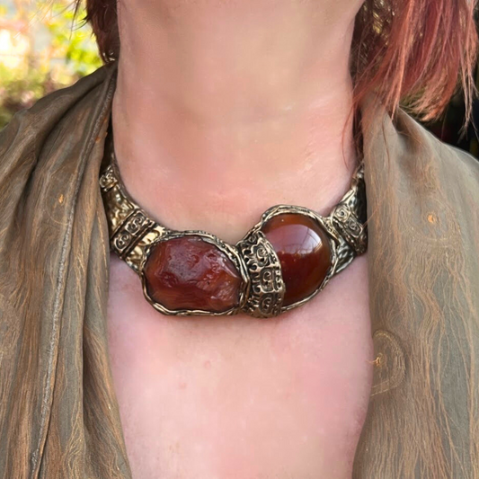 Carnelian Chunky Choker Raw Crystal Collar Necklace, One Of a Kind Jewelry