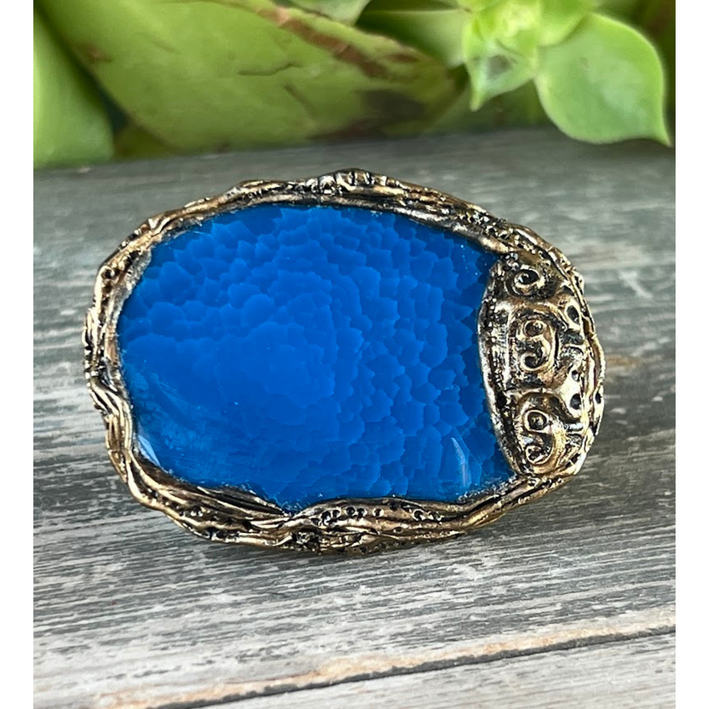 Blue Agate Chunky Cocktail Ring - Bold Gemstone Statement Jewelry