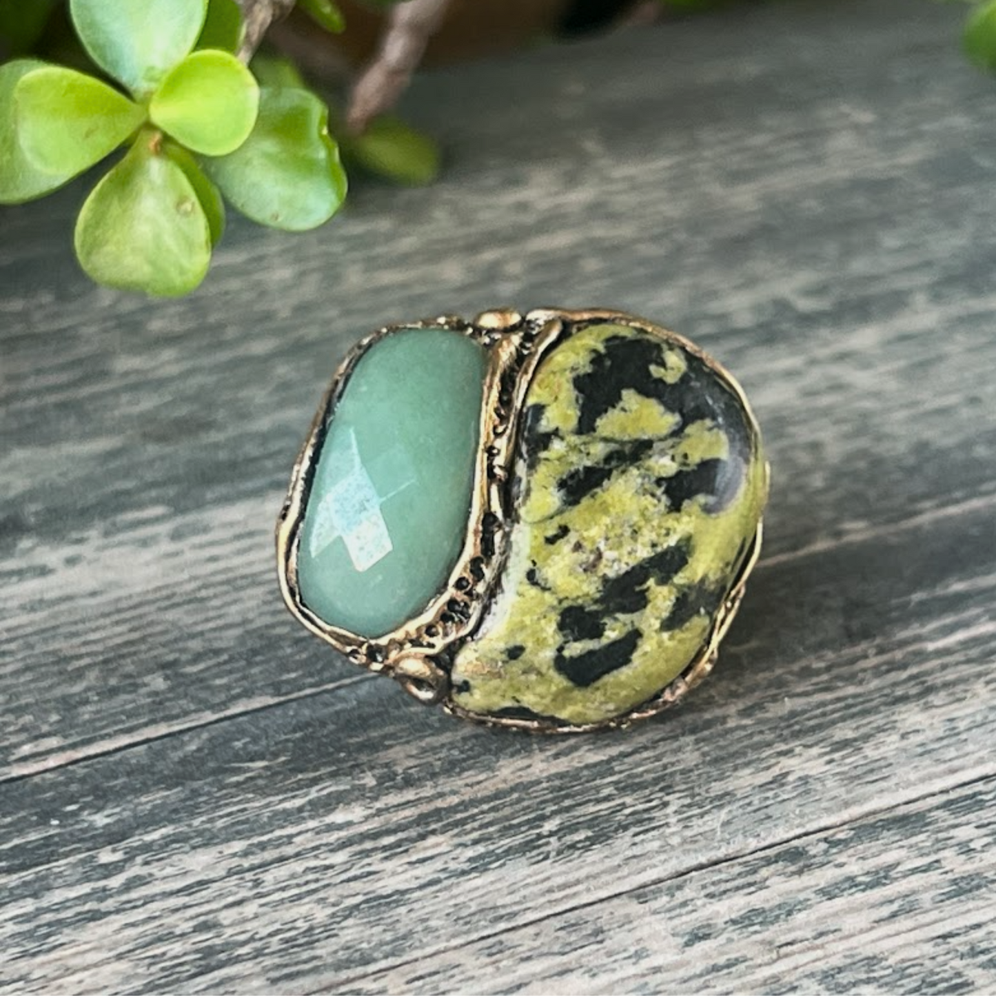 Chunky Green Stone Ring | Serpentine + Aventurine Jewelry
