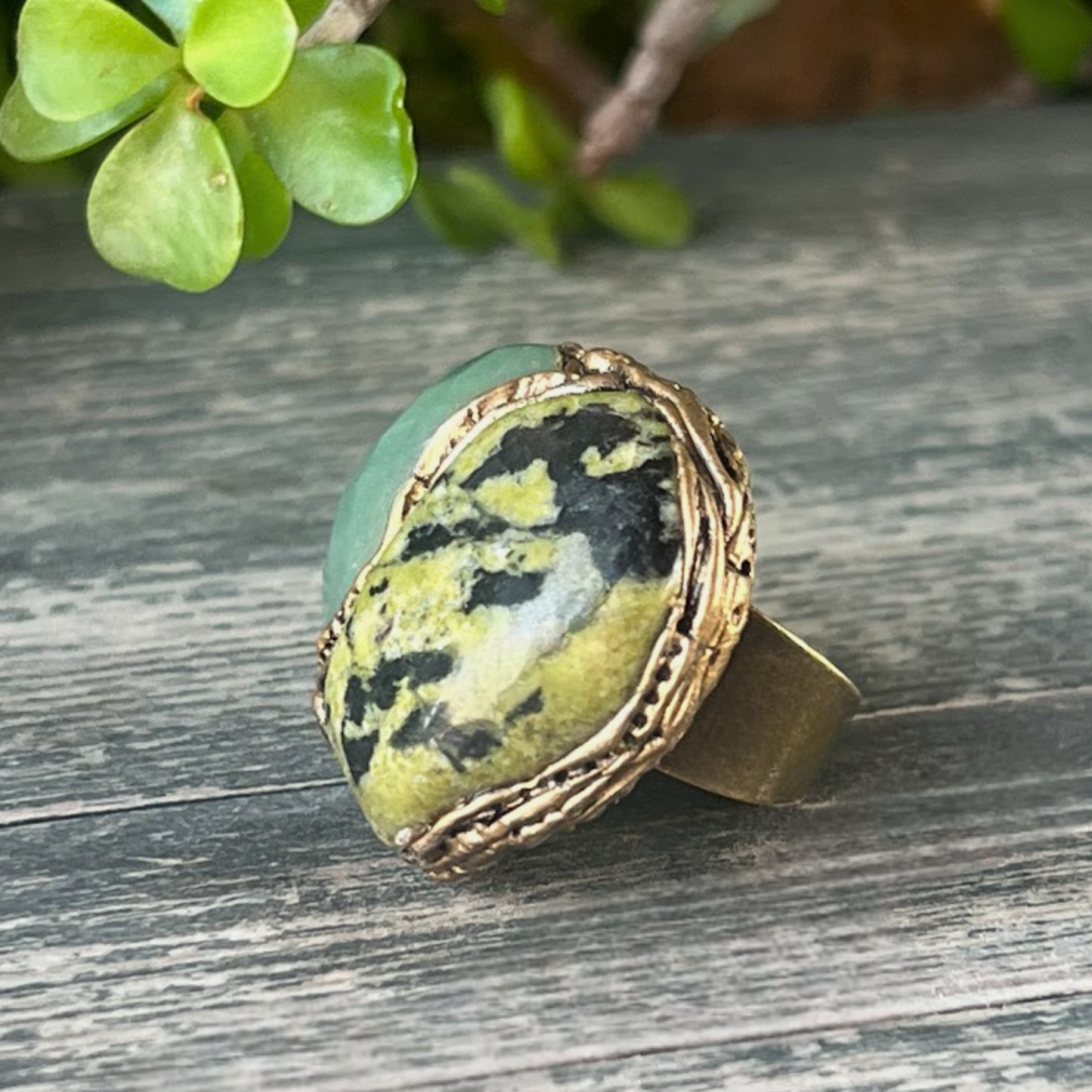 Chunky Green Stone Ring | Serpentine + Aventurine Jewelry