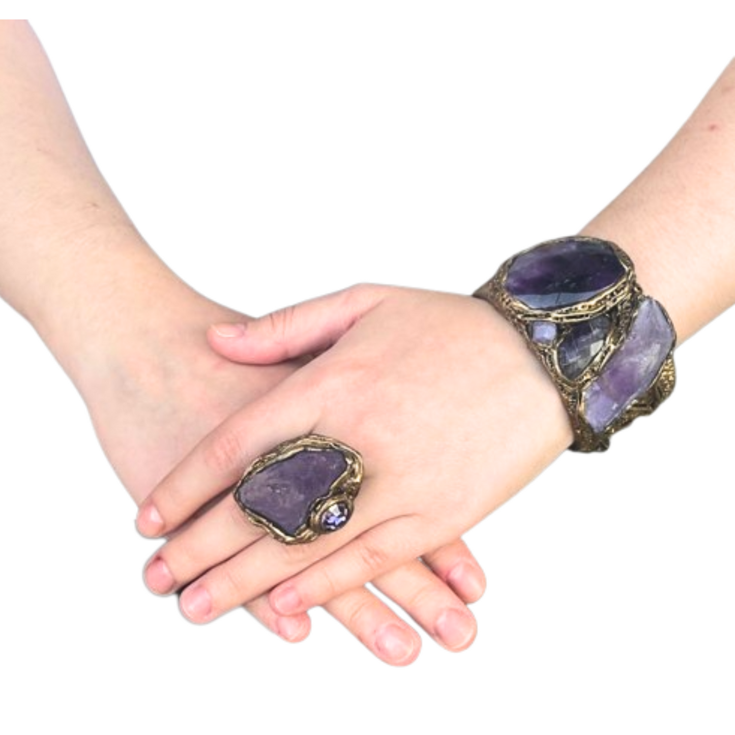 Amethyst Healing Crystal Cuff Bracelet, Boho Purple Raw Stone Bracelet