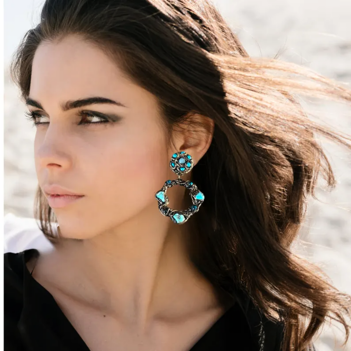 Turquoise Hoop Earrings - Boho Jewelry Gift for Her