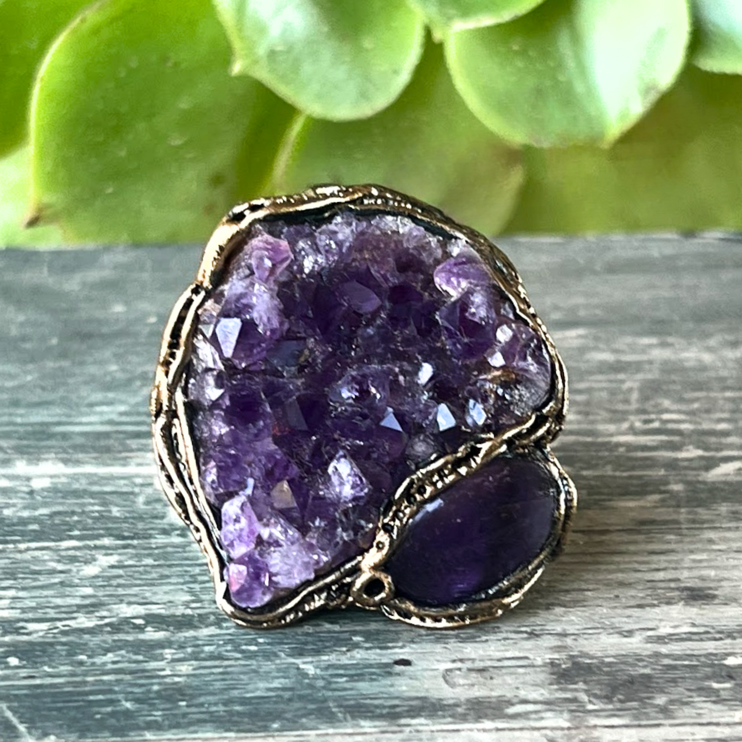 Chunky Amethyst Geode Ring - Statement Crystal Jewelry