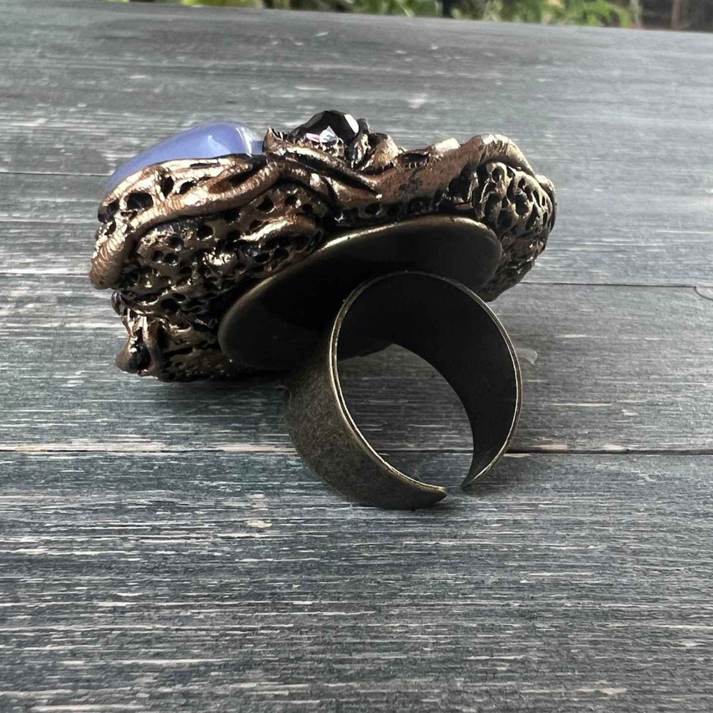 Chunky purple crystal ring with Chalcedony & Quartz