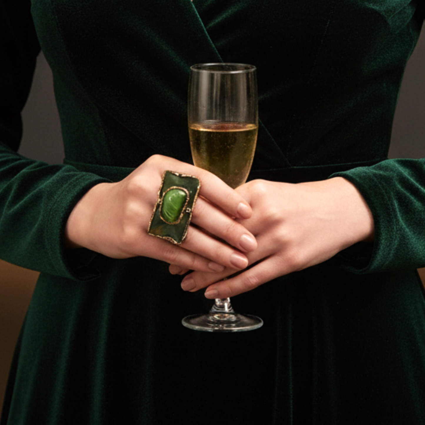 Chunky Jade Green Statement Ring - Bold Contemporary Modern Oversized Cocktail Jewelry