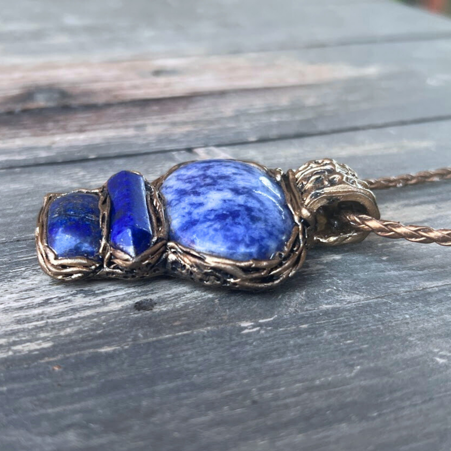 Lapis Lazuli and Jasper Large Blue Stone Pendant Necklace