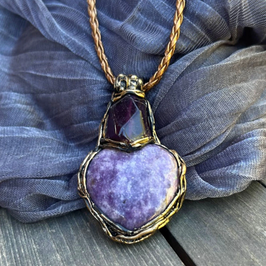 Lepidolite and Fluorite Healing Worry Stone Necklace - A Thoughtful Stress Relief Gift