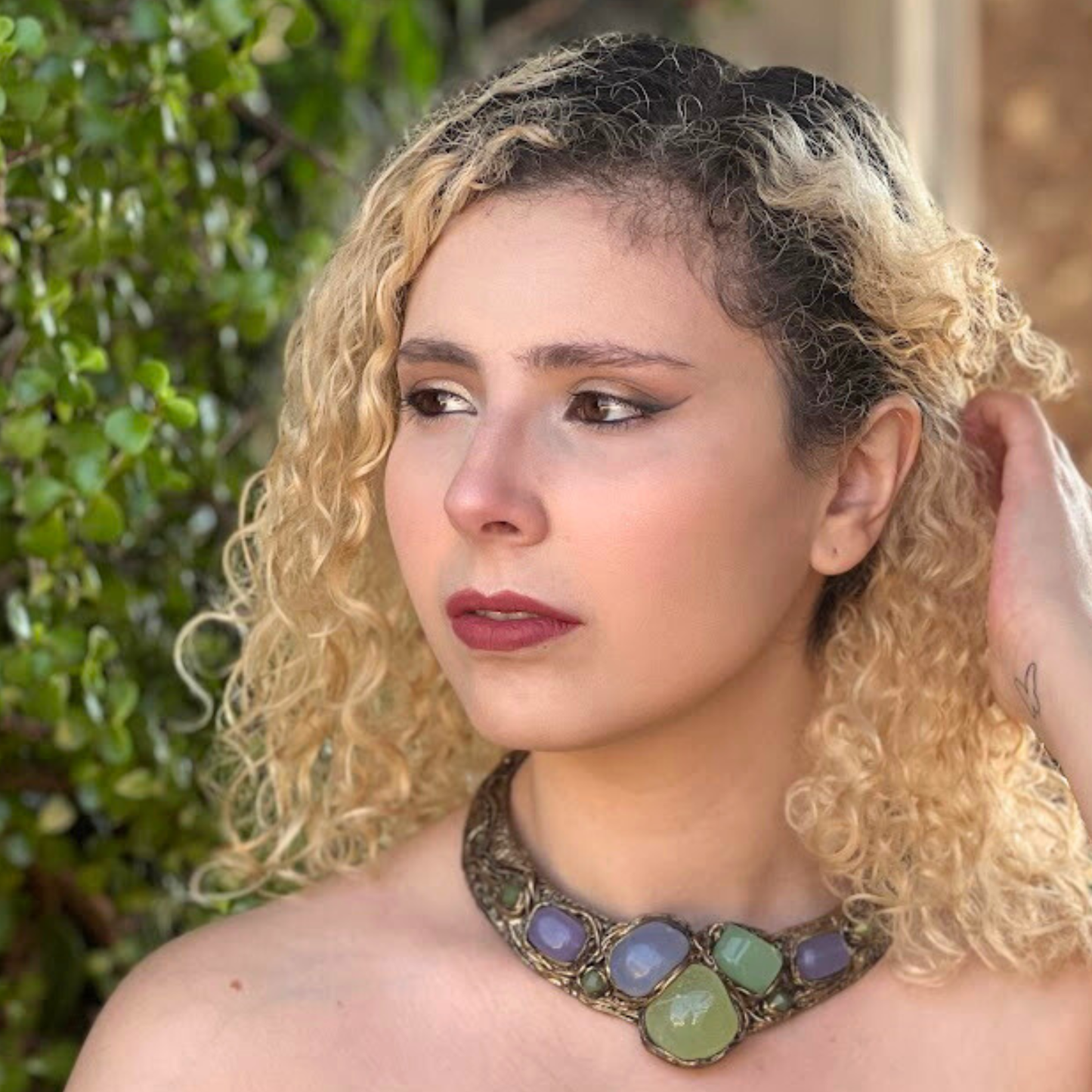 Crystal Choker Chunky Necklace with Chalcedony, Green Onyx, Chrysoprase - Statement Gemstone Jewelry