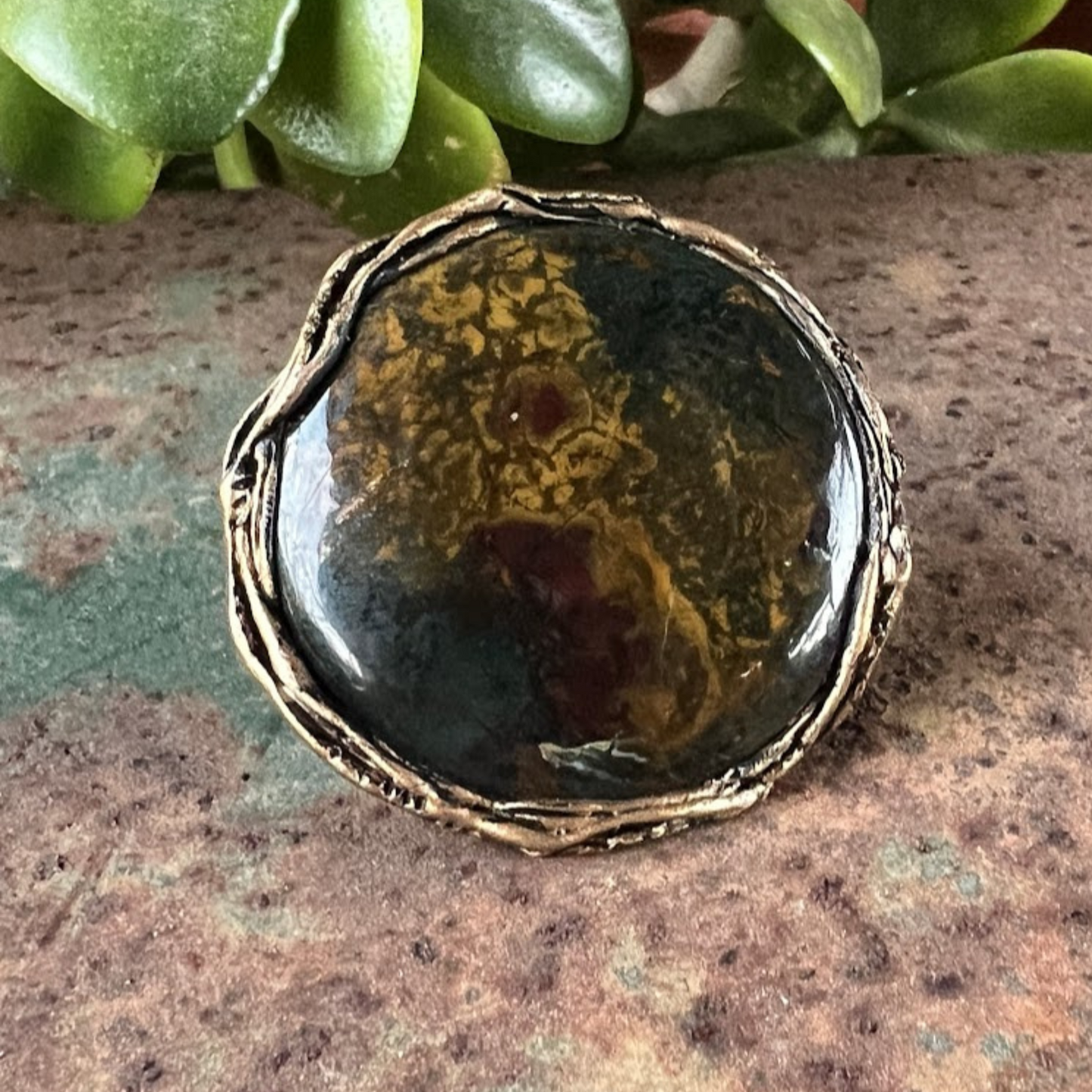 Natural Bloodstone Round Big Stone Chunky Ring, Oversized Statement Large Cocktail Ring